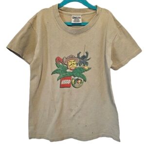 LEGO Vintage Johnny Thunder Tan Adventure Kids T-Shirt Size M 10-12 *see Flaws